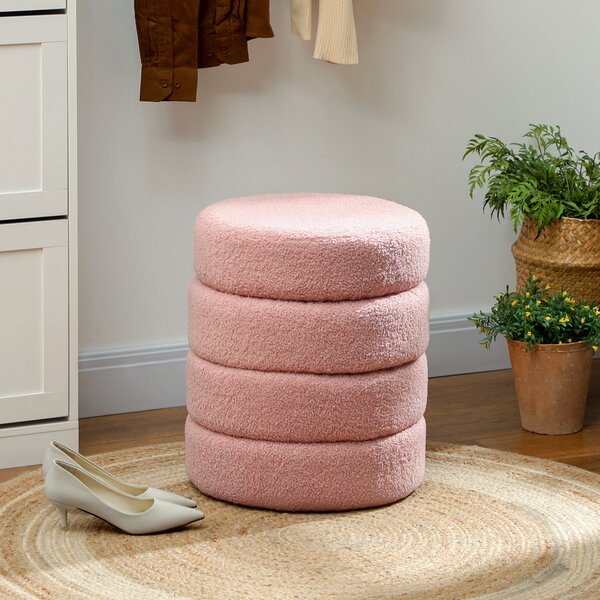 HOMCOM Poggiapiedi rotondo in pelo di orso, telaio in metallo, fino a 120kg, Ø40x45H cm, Rosa | Aosom Italy