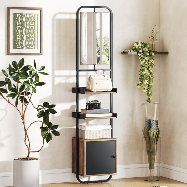 HOMCOM Scaffale da bagno con specchio, scaffale di archiviazione con ripiani regolabili e armadio, 40x30x179cm, nero | Aosom Italy