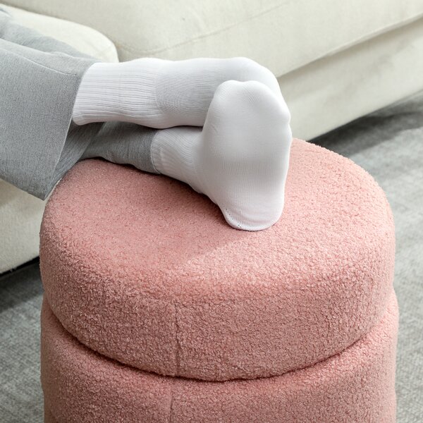 HOMCOM Poggiapiedi rotondo in pelo di orso, telaio in metallo, fino a 120kg, Ø40x45H cm, Rosa | Aosom Italy