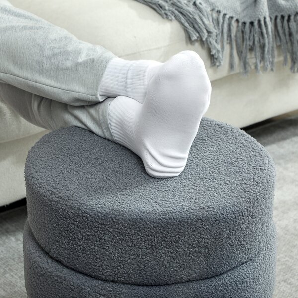 HOMCOM Pouf, rotondo, Teddy Fleece, Telaio in metallo, fino a 120 kg, Φ40x45H cm, Grigio scuro | Aosom Italy