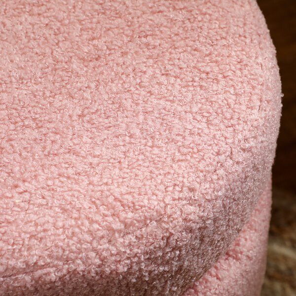 HOMCOM Poggiapiedi rotondo in pelo di orso, telaio in metallo, fino a 120kg, Ø40x45H cm, Rosa | Aosom Italy