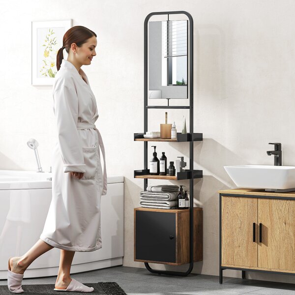 HOMCOM Scaffale da bagno con specchio, scaffale di archiviazione con ripiani regolabili e armadio, 40x30x179cm, nero | Aosom Italy