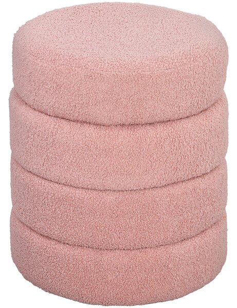 HOMCOM Poggiapiedi rotondo in pelo di orso, telaio in metallo, fino a 120kg, Ø40x45H cm, Rosa | Aosom Italy