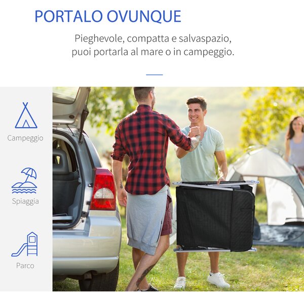 Outsunny Sdraio da Giardino Pieghevole con Schienale Reclinabile e Cuscino, in Metallo e Texteline, 182x56x28 cm, Nero | Aosom Italy