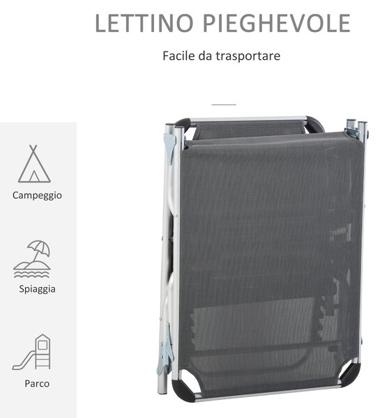 Outsunny Sdraio Pieghevole con Poggiatesta e Schienale Regolabile in Alluminio 60x165x76cm Grigio | Aosom Italy