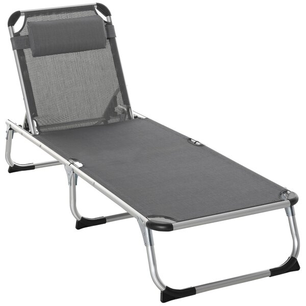 Outsunny Sdraio Pieghevole con Poggiatesta e Schienale Regolabile in Alluminio 60x165x76cm Grigio | Aosom Italy