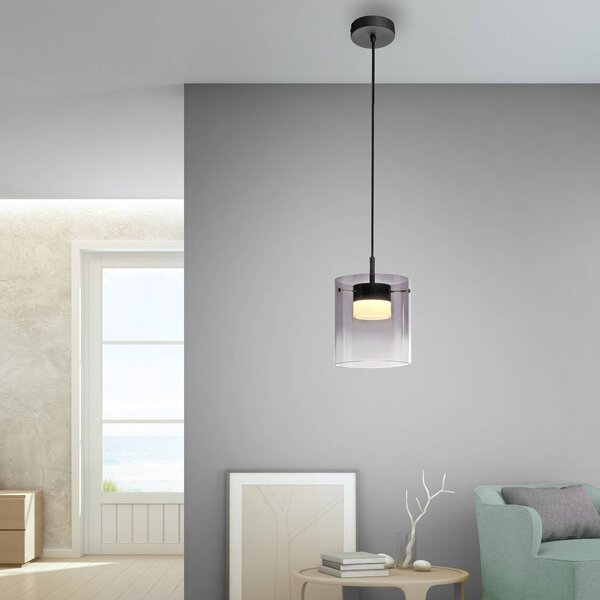 JUST LIGHT. GmbH Lampada a sospensione in vetro Elio, dimmerabile, Alluminio / Grigio / Zincato, Soggiorno / Sala da pranzo, Vetro, Moderno, Lampada a sospensione