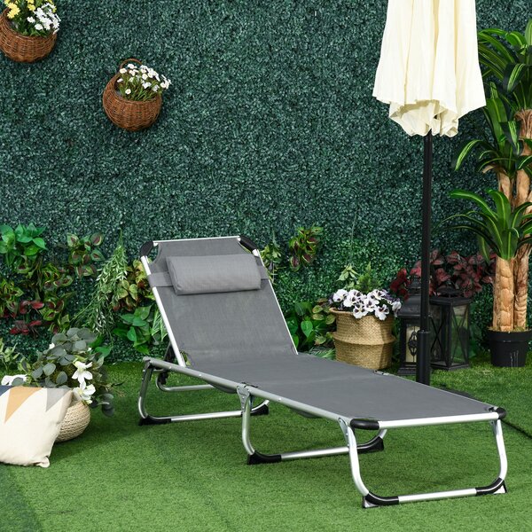 Outsunny Sdraio Pieghevole con Poggiatesta e Schienale Regolabile in Alluminio 60x165x76cm Grigio | Aosom Italy