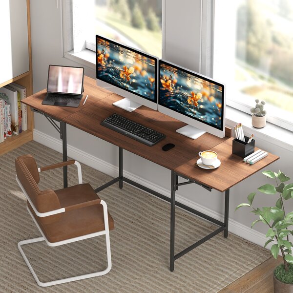 HOMCOM Scrivania pieghevole per computer 2 pannelli pieghevoli per 2 schermi, per camera, piccoli spazi, 170 x 58 x 78 cm noce | Aosom Italy