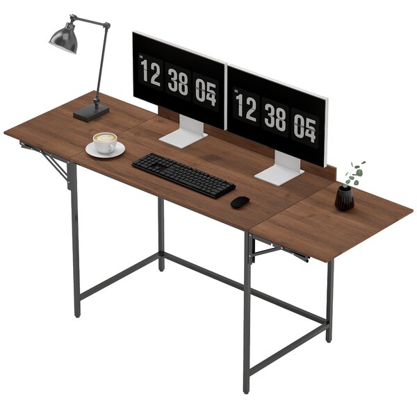 HOMCOM Scrivania pieghevole per computer 2 pannelli pieghevoli per 2 schermi, per camera, piccoli spazi, 170 x 58 x 78 cm noce | Aosom Italy