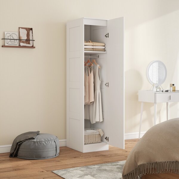 HOMCOM Armadio Multiuso con Asta Appendiabiti, Ripiano, Porta a Chiusura Dolce 40 x 52 x 180 cm Bianco | Aosom Italy