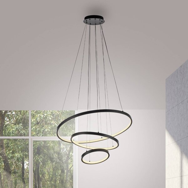 JUST LIGHT. GmbH Lampada LED a sospensione Cerchi, nera, 3.000 K Cerchi, Nero, Soggiorno / Sala da pranzo, Metallo, Moderno