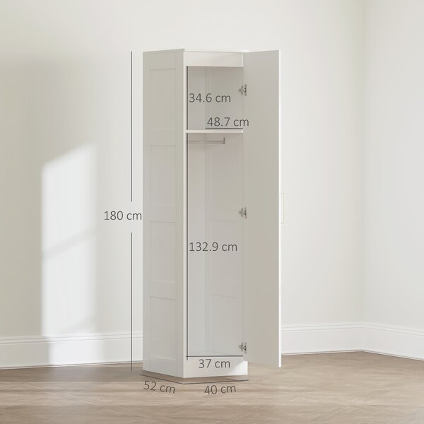 HOMCOM Armadio Multiuso con Asta Appendiabiti, Ripiano, Porta a Chiusura Dolce 40 x 52 x 180 cm Bianco | Aosom Italy