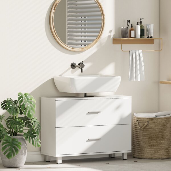 HOMCOM Mobile Sottolavabo Moderno con 2 Cassetti e Divisori per Lavabo Senza Piedistallo, 80x30x60 cm, Bianco | Aosom Italy