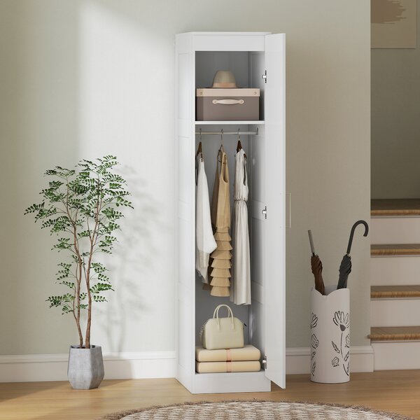 HOMCOM Armadio Multiuso con Asta Appendiabiti, Ripiano, Porta a Chiusura Dolce 40 x 52 x 180 cm Bianco | Aosom Italy