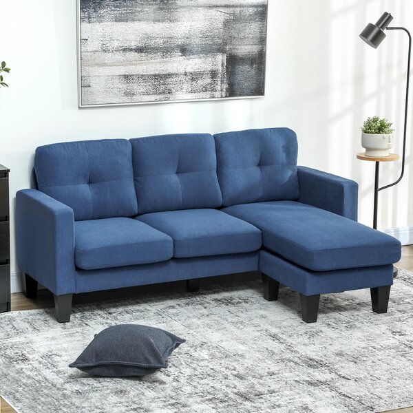 HOMCOM Divano d'angolo 3 Posti con chaise longue reversibile destra o sinistra, salotto, grande comfort, schienale trapuntato, blu | Aosom Italy