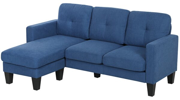 HOMCOM Divano d'angolo 3 Posti con chaise longue reversibile destra o sinistra, salotto, grande comfort, schienale trapuntato, blu | Aosom Italy