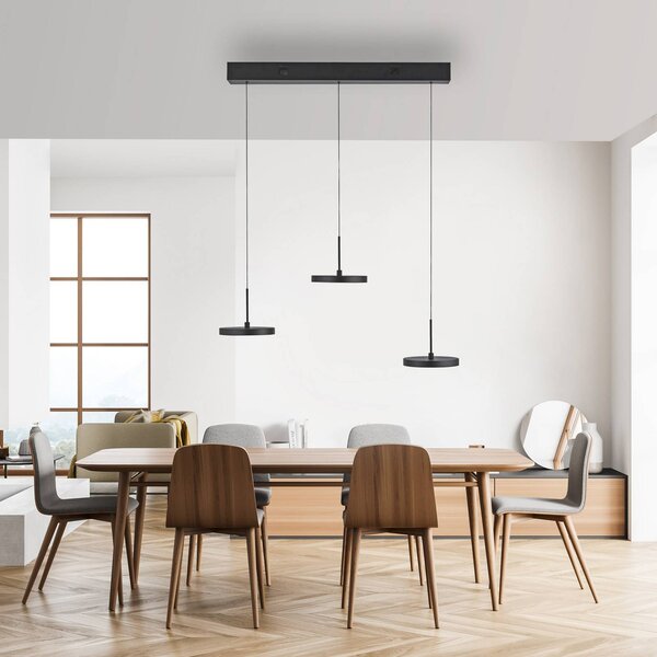 JUST LIGHT. GmbH Lampada LED a sospensione Plata, nera, 3 luci, 3.000 K dimmerabile, Nero, Soggiorno / Sala da pranzo, Metallo, Moderno