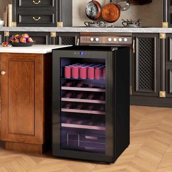 HOMCOM Cantinetta Frigo per Vino da 63L con Ripiani Regolabili per 16 Bottiglie e 25 Lattine, 43x45x74 cm, Nero | Aosom Italy