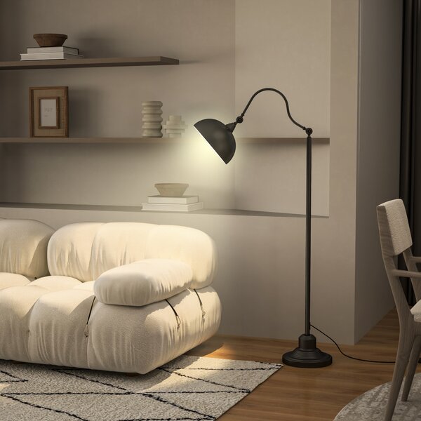 HOMCOM Lampada da terra con rotazione a 180°, lampada ad arco con paralume regolabile, interruttore al piede, 42x25,5x152cm, nero | Aosom Italy