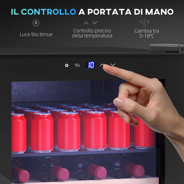 HOMCOM Cantinetta Frigo per Vino da 63L con Ripiani Regolabili per 16 Bottiglie e 25 Lattine, 43x45x74 cm, Nero | Aosom Italy