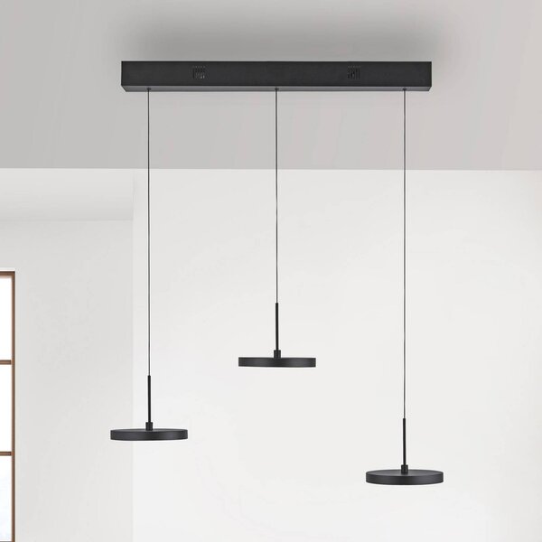 JUST LIGHT. GmbH Lampada LED a sospensione Plata, nera, 3 luci, 3.000 K dimmerabile, Nero, Soggiorno / Sala da pranzo, Metallo, Moderno