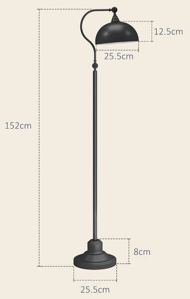 HOMCOM Lampada da terra con rotazione a 180°, lampada ad arco con paralume regolabile, interruttore al piede, 42x25,5x152cm, nero | Aosom Italy
