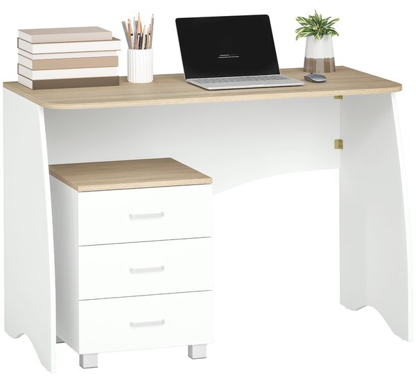 HOMCOM Scrivania con Cassettiera Moderna in Legno, Scrivania PC per Camera e Ufficio, Bianco, 110x55x75cm|Aosom