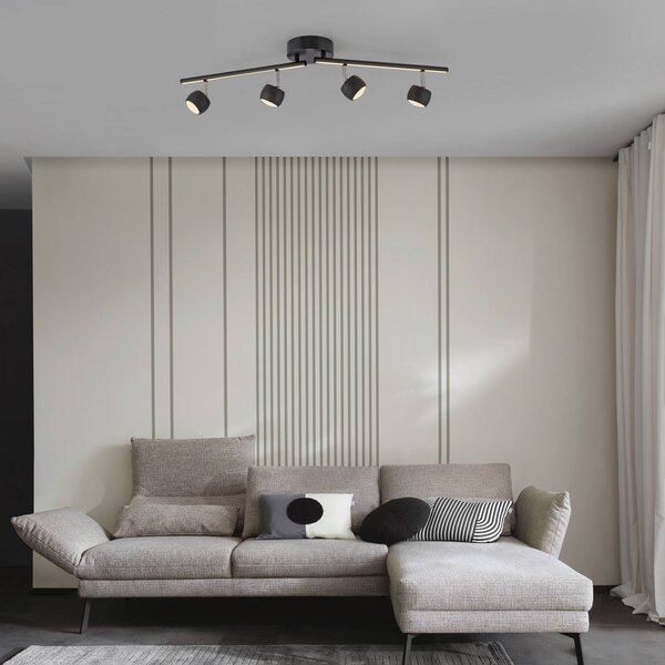 JUST LIGHT. GmbH Faretto da soffitto a LED Jarik, 4 luci, nero, 3.000 K dimmerabile, Nero, Soggiorno / Sala da pranzo, Metallo, Moderno