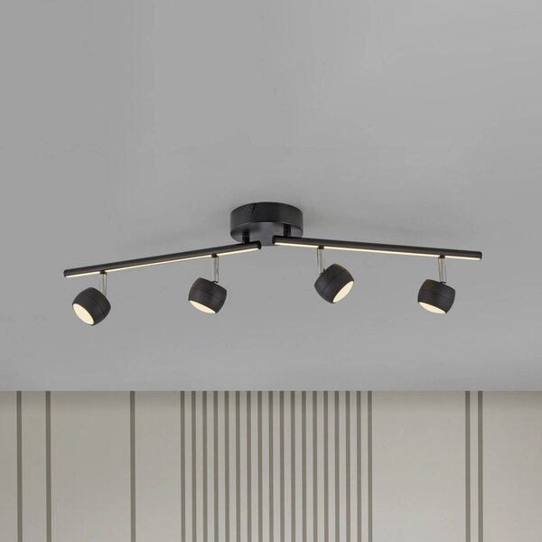 JUST LIGHT. GmbH Faretto da soffitto a LED Jarik, 4 luci, nero, 3.000 K dimmerabile, Nero, Soggiorno / Sala da pranzo, Metallo, Moderno