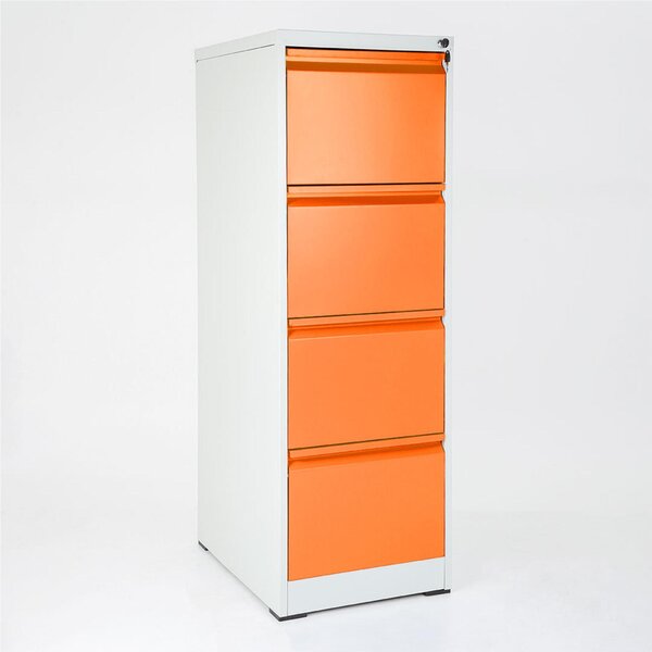 Cassettiera porta documenti con 4 cassetti e serratura Dimensioni 460x620x h 1325 mm Struttura in metallo verniciato - Piedini antiscivolo - finitura arancione