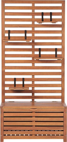 BELIANI Panca in legno di acacia con contenitore, parete 170 x 80 cm Pannello a muro Box da giardino per esterni Scaffale Balcone