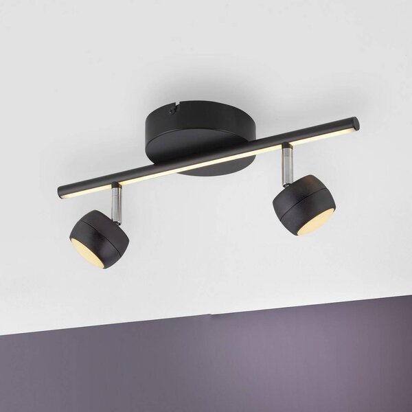 JUST LIGHT. GmbH Faretto da soffitto a LED Jarik, 2 luci, nero, 3.000 K dimmerabile, Nero, Soggiorno / Sala da pranzo, Metallo, Moderno