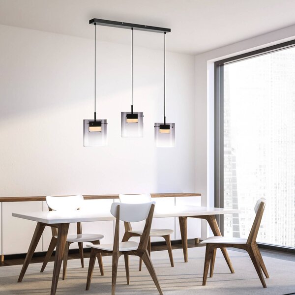 JUST LIGHT. GmbH Lampada a sospensione in vetro Elio, dimmerabile, Alluminio / Grigio / Zincato, Soggiorno / Sala da pranzo, Vetro, Moderno, Lampada a sospensione