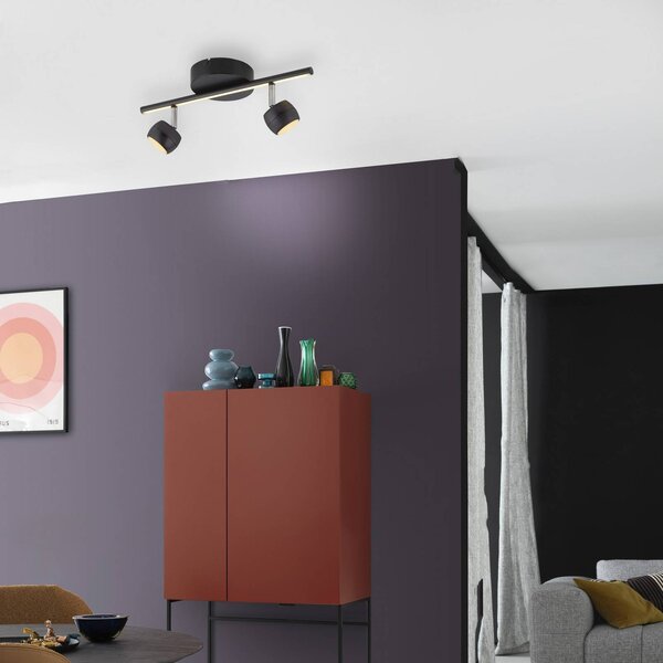 JUST LIGHT. GmbH Faretto da soffitto a LED Jarik, 2 luci, nero, 3.000 K dimmerabile, Nero, Soggiorno / Sala da pranzo, Metallo, Moderno
