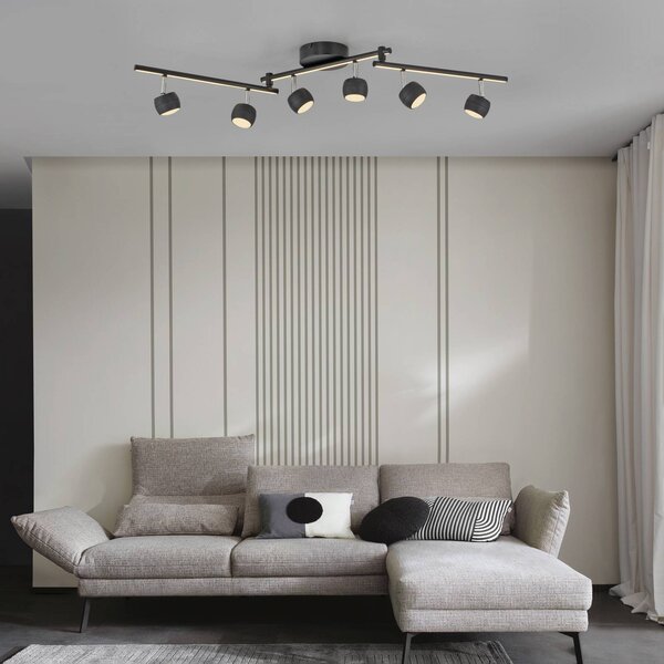 JUST LIGHT. GmbH Faretto da soffitto a LED Jarik, 6 luci, nero, 3.000 K dimmerabile, Nero, Soggiorno / Sala da pranzo, Metallo, Moderno