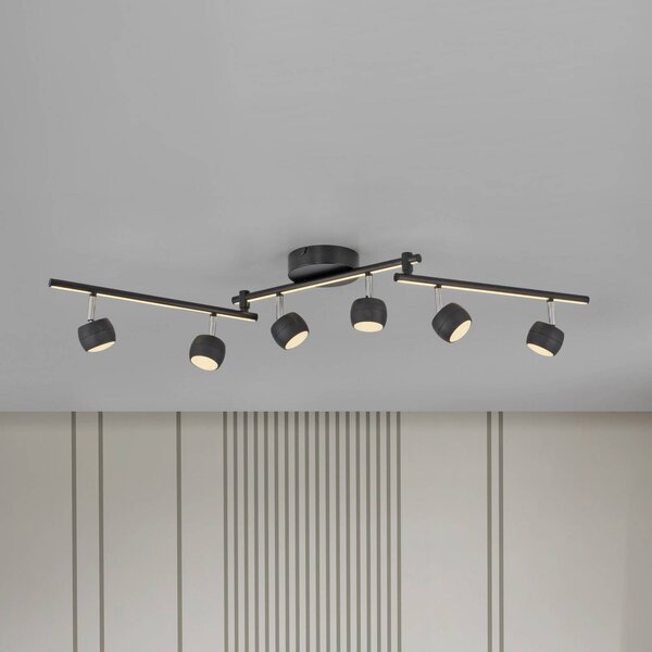 JUST LIGHT. GmbH Faretto da soffitto a LED Jarik, 6 luci, nero, 3.000 K dimmerabile, Nero, Soggiorno / Sala da pranzo, Metallo, Moderno