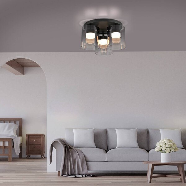 JUST LIGHT. GmbH Plafoniera a LED Elio, dimmerabile, Alluminio / Grigio / Zincato, Soggiorno / Sala da pranzo, Vetro, Moderno, Plafoniera LED