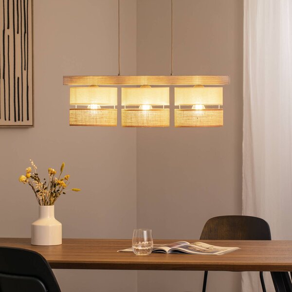 Lampada a sospensione Treeon Duolla, dimmerabile, Crema / Ambra, Soggiorno / Sala da pranzo, Legno, Lampada a sospensione