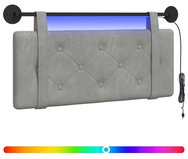 Testiera sospesa Con luce LED Grigio Chiaro Velluto
