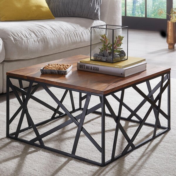 FineBuy tavolino BAKAL 60x35x60 cm in legno massiccio di sheesham / metallo tavolo da divano tavolo da salotto stile industriale tavolo da salotto marrone / nero