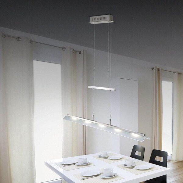 Lampada a sospensione a LED, acciaio, vetro satinato, dimmerabile, L 110 cm