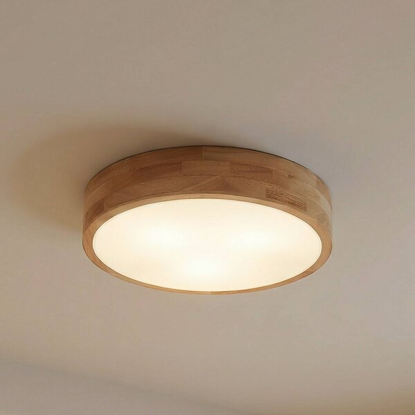 Plafoniera soffitto Tanju Lindby, dimmerabile, Legno chiaro, Soggiorno / Sala da pranzo, Legno, Campagna / Rustiche, Plafoniera