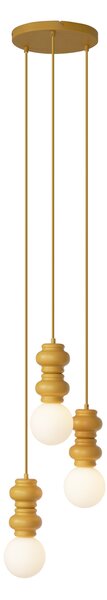 Lampada a sospensione retrò giallo senape con vetro opaco 3 luci - Fedde
