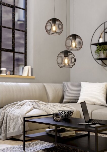 Eglo 901871 - Lampadario a sospensione con cavo ALMANZORA 3xE27/60W/230V nero