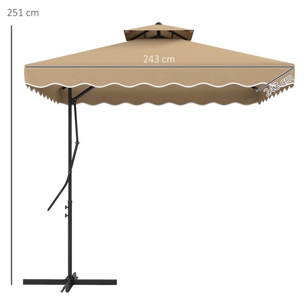 Outsunny Ombrellone a Sbalzo con Doppio Tetto, Apertura a Manovella e Base a Croce, 2.5x2.5m, Cachi