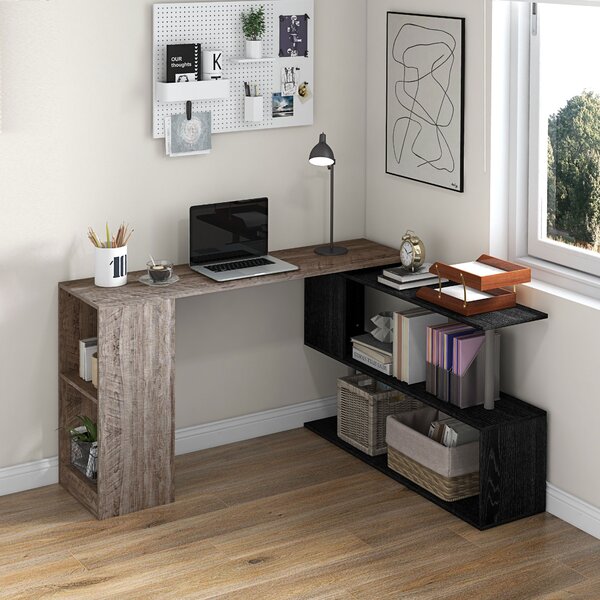 HOMCOM Scrivania Angolare Salvaspazio con Ripiano a S, in Legno, 140x120x78 cm, Grigio effetto Legno