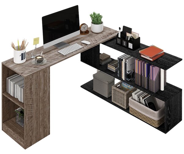 HOMCOM Scrivania Angolare Salvaspazio con Ripiano a S, in Legno, 140x120x78 cm, Grigio effetto Legno