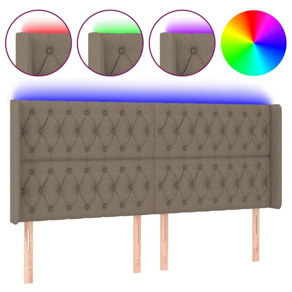 Testiera a LED Tortora 203x16x118/128 cm in Tessuto