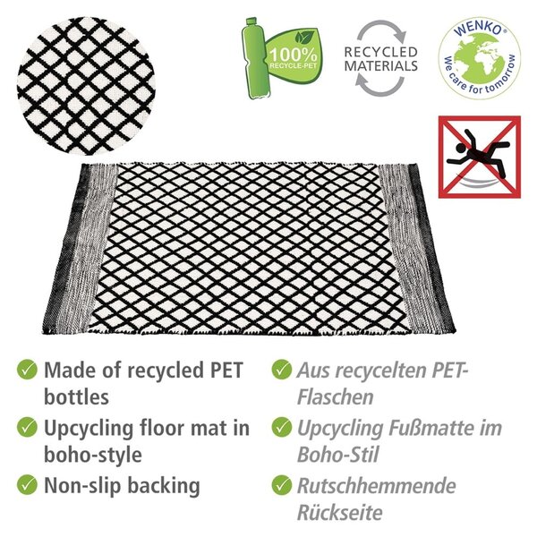 Tappetino per il bagno bianco e nero in plastica riciclata 50x80 cm Tara – Wenko